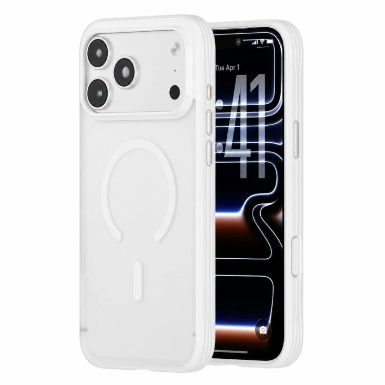 For iPhone 17 Pro Textured Non-slip Shockproof Magnetic Phone Case(White)