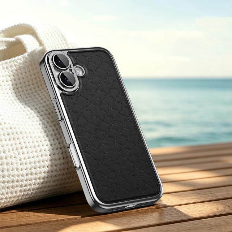 For iPhone 17 Rhombus Texture Magnetic Vegan Leather Phone Case(Black)