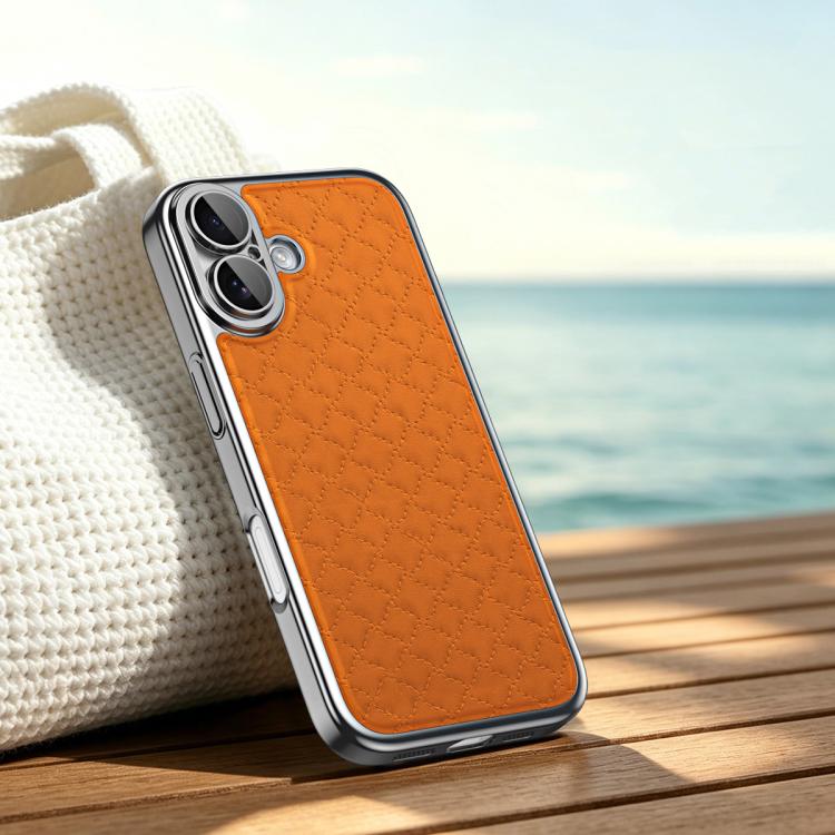 For iPhone 17 Rhombus Texture Magnetic Vegan Leather Phone Case(Orange)
