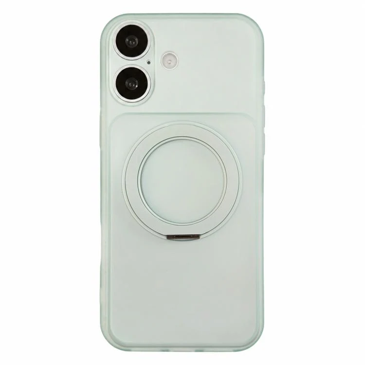For iPhone 17 Skin Feel Frosted Liquid Silicone 360 Rotating Holder Magnetic Phone Case(Green)