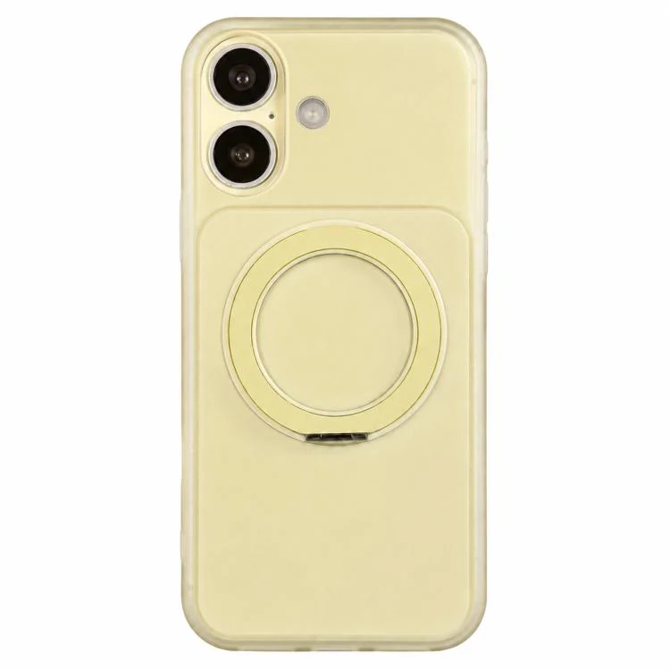 For iPhone 17 Skin Feel Frosted Liquid Silicone 360 Rotating Holder Magnetic Phone Case(Yellow)