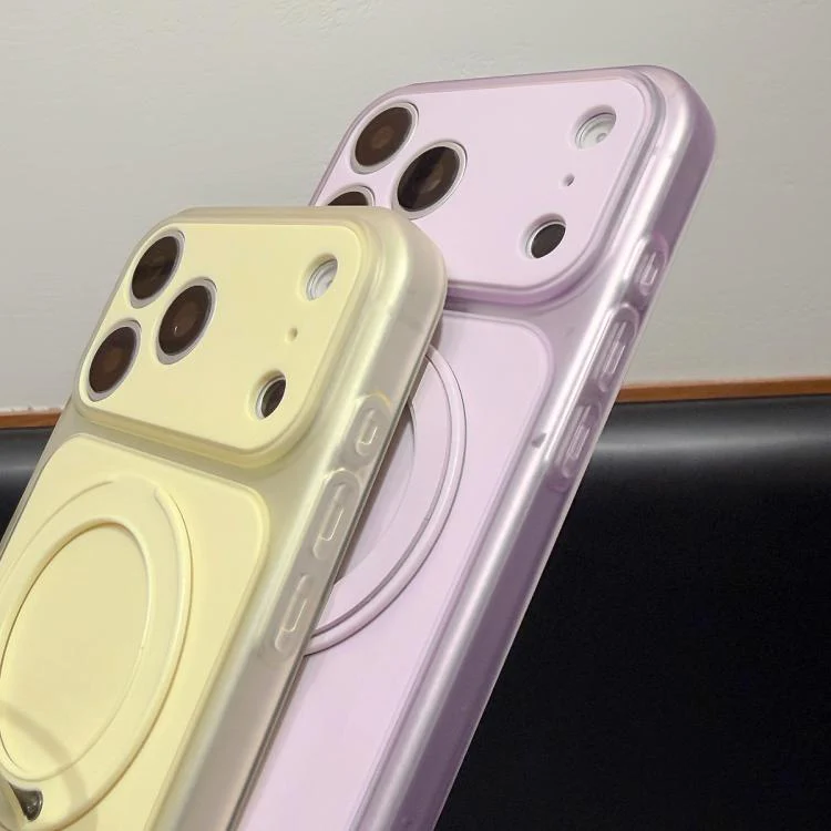 For iPhone 17 Skin Feel Frosted Liquid Silicone 360 Rotating Holder Magnetic Phone Case(Yellow) - Image 4