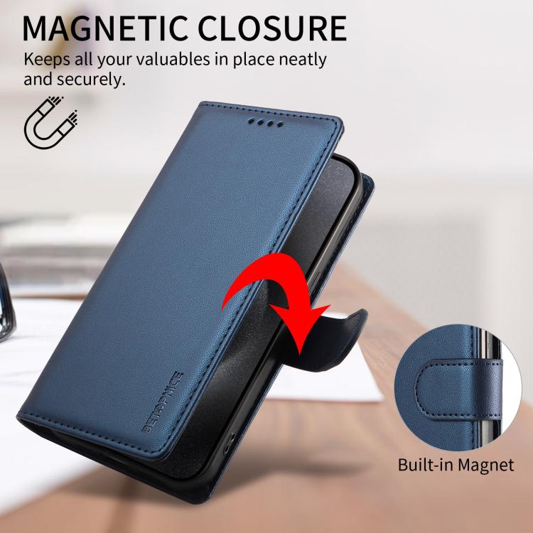For iPhone 18 BETOPNICE Pearlescent RFID Vegan Leather Phone Case with Strap(Blue) - Image 4