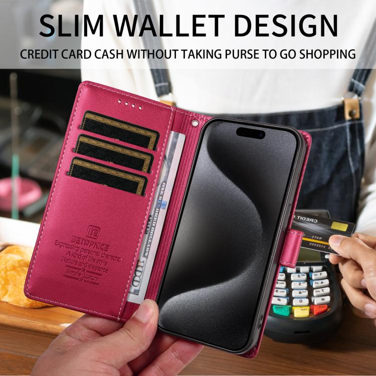 For iPhone 18 BETOPNICE Pearlescent RFID Vegan Leather Phone Case with Strap(Red) - Image 3