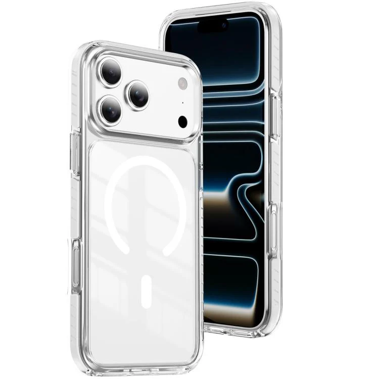 For iPhone 18 Pro Crystal Shield Clear Magnetic Acrylic Hybrid TPU Phone Case(White)