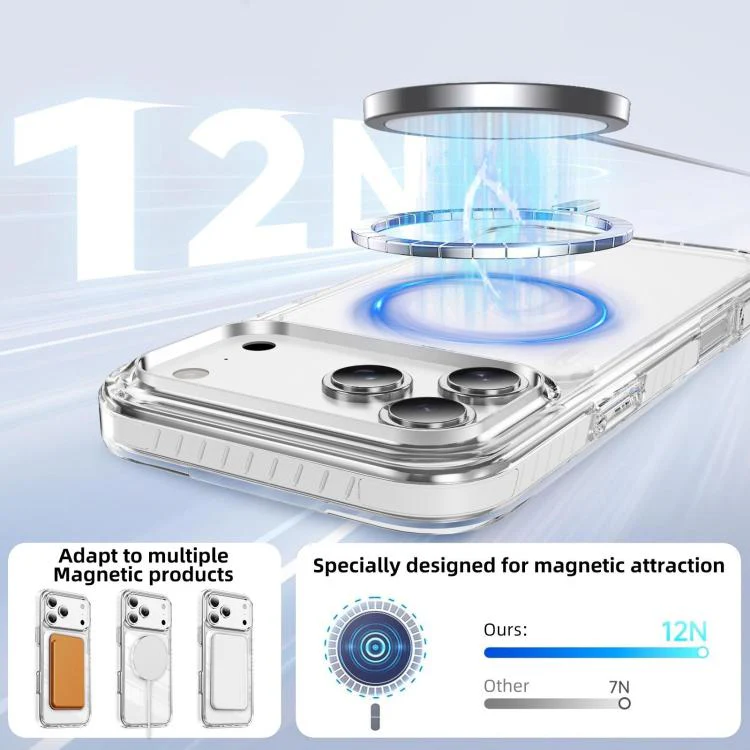 For iPhone 18 Pro Crystal Shield Clear Magnetic Acrylic Hybrid TPU Phone Case(White) - Image 5