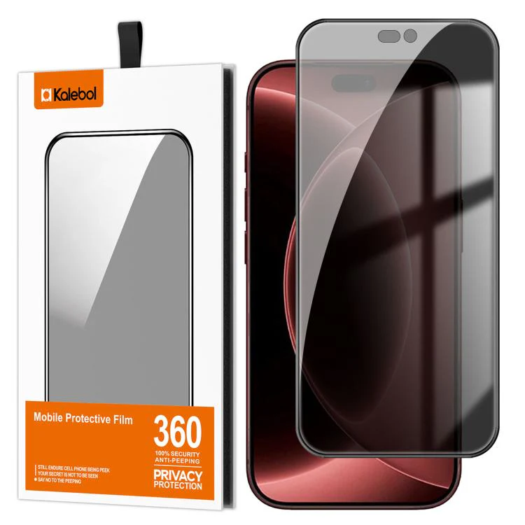 For iPhone 18 Pro Kalebol High-Aluminum Screen-Printed Full-Coverage Black-Border Privacy Tempered Glass Film - Image 2