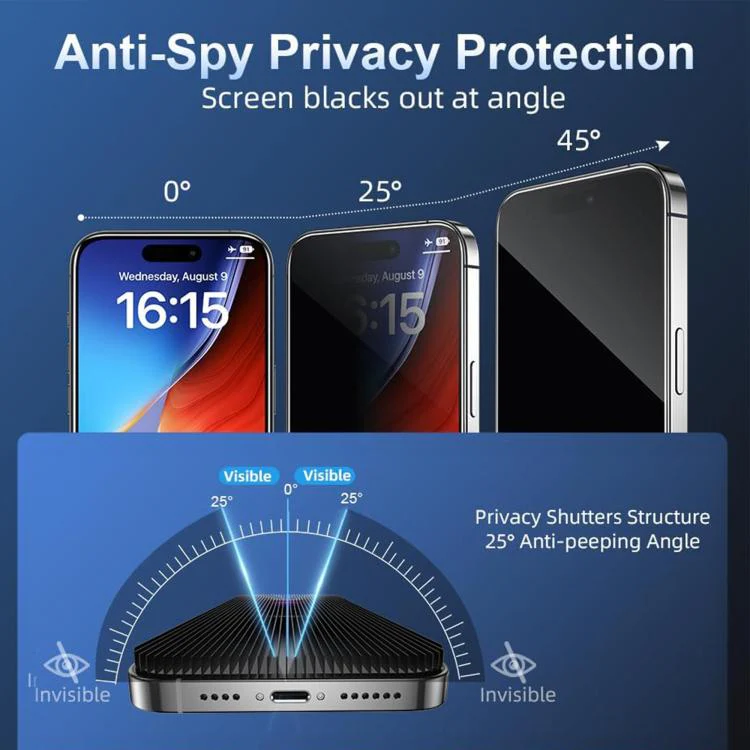 For iPhone 18 Pro Kalebol High-Aluminum Screen-Printed Full-Coverage Black-Border Privacy Tempered Glass Film - Image 4