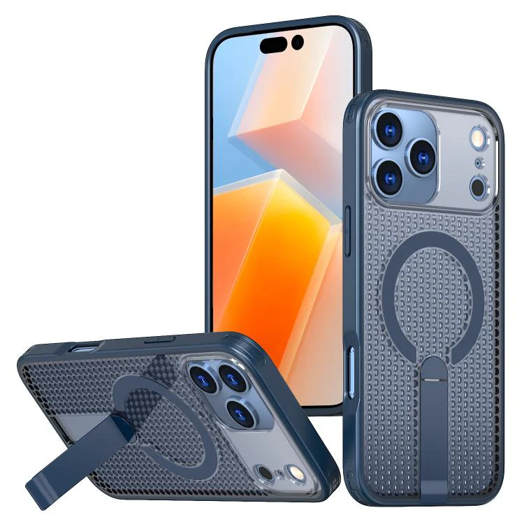 For iPhone 18 Pro kalebol Honeycomb Cooling MagSafe Holder Phone Case(Blue)