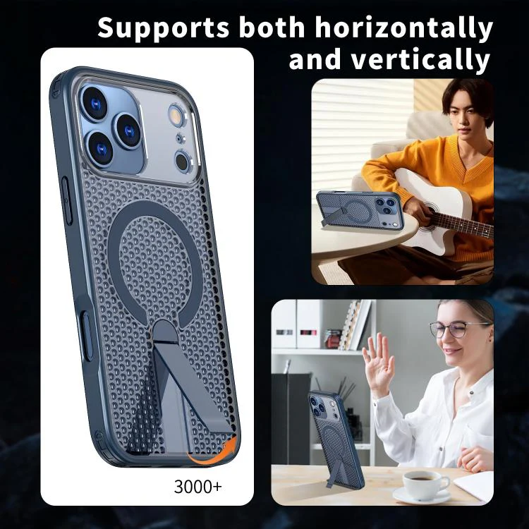 For iPhone 18 Pro kalebol Honeycomb Cooling MagSafe Holder Phone Case(Blue) - Image 6