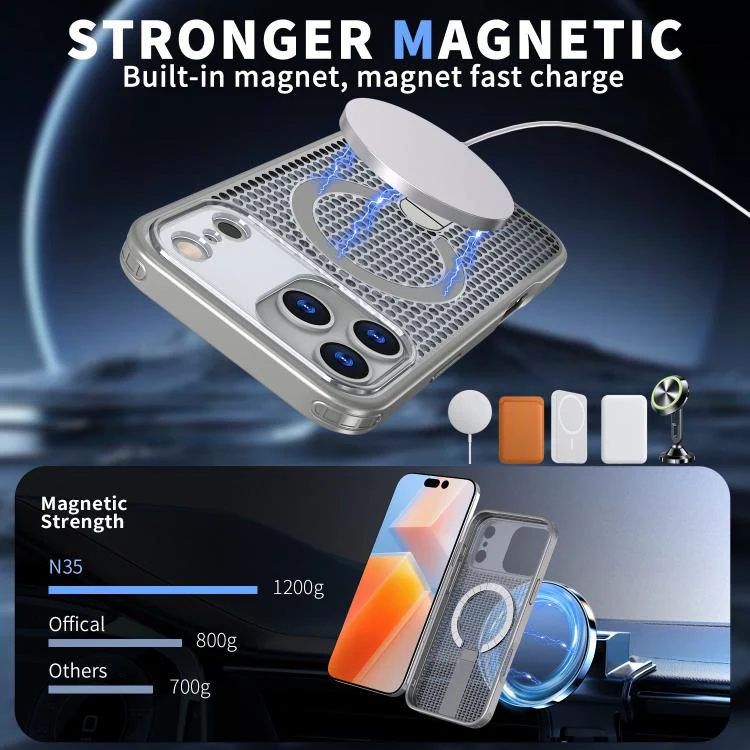 For iPhone 18 Pro kalebol Honeycomb Cooling MagSafe Holder Phone Case(Titanium Grey) - Image 2