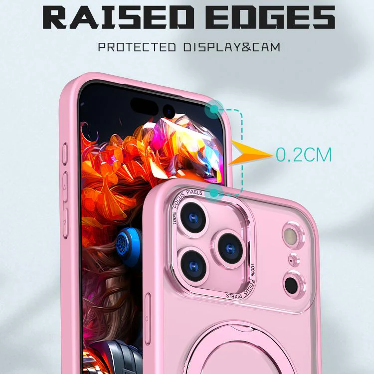 For iPhone 18 Pro kalebol MagSafe Metal Ring Holder Phone Case(Pink) - Image 3
