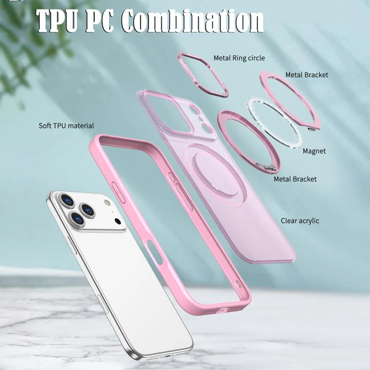 For iPhone 18 Pro kalebol MagSafe Metal Ring Holder Phone Case(Pink) - Image 4