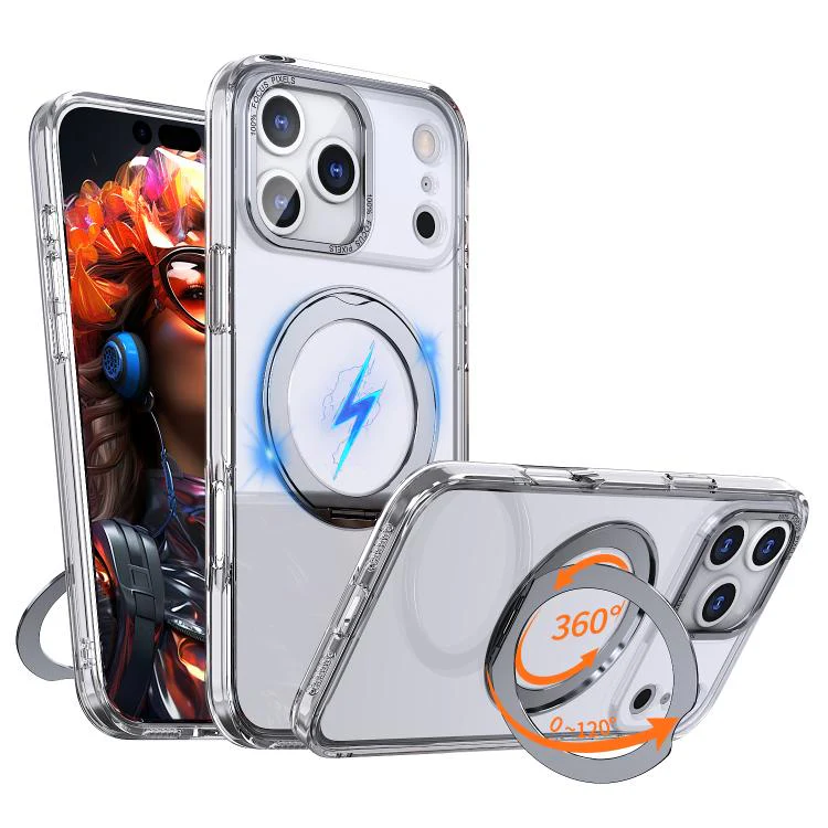 For iPhone 18 Pro kalebol MagSafe Metal Ring Holder Phone Case(Transparent)