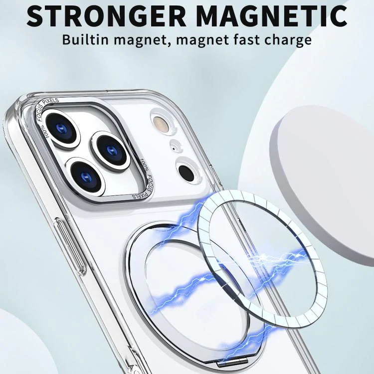 For iPhone 18 Pro kalebol MagSafe Metal Ring Holder Phone Case(Transparent) - Image 6