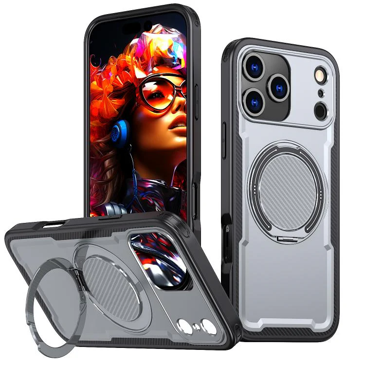 For iPhone 18 Pro kalebol Metal 360 Degree Rotation Holder MagSafe Phone Case(Grey)