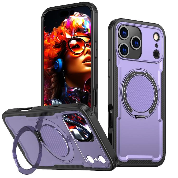 For iPhone 18 Pro kalebol Metal 360 Degree Rotation Holder MagSafe Phone Case(Purple)