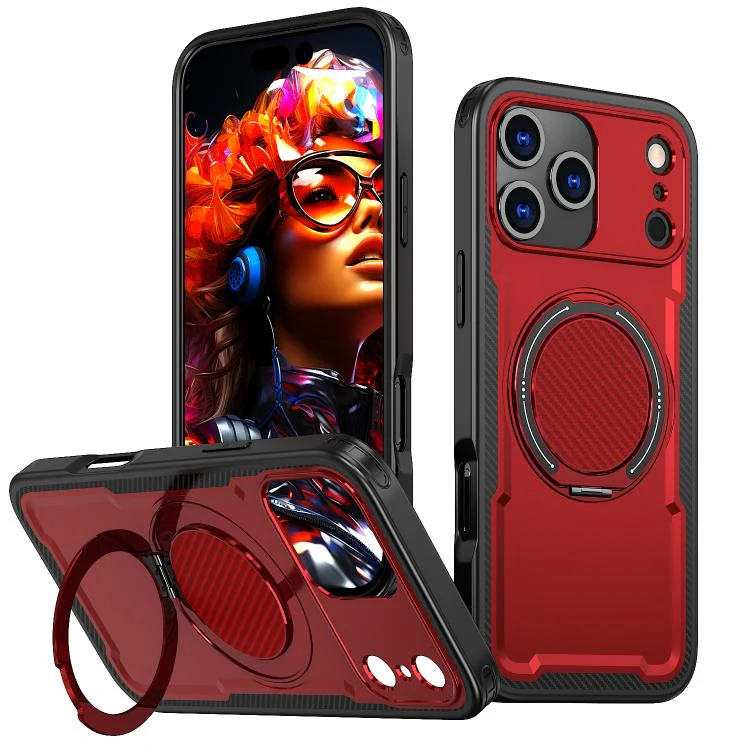 For iPhone 18 Pro kalebol Metal 360 Degree Rotation Holder MagSafe Phone Case(Red)