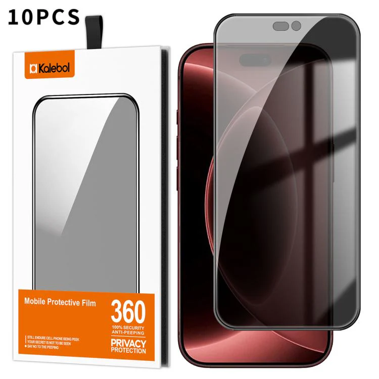 For iPhone 18 Pro Max 10pcs Kalebol High-Aluminum Screen-Printed Full-Coverage Black-Border Privacy Tempered Glass Film - Image 2