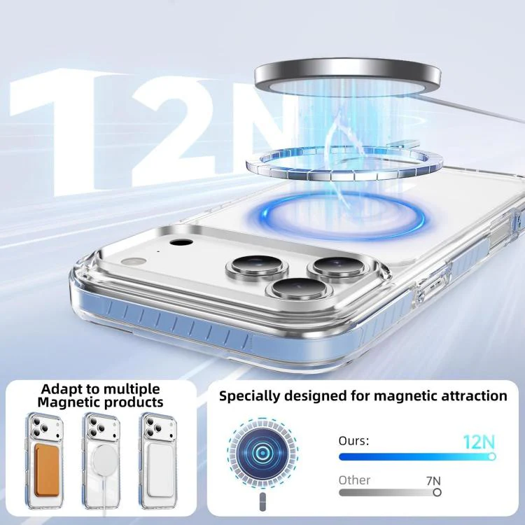 For iPhone 18 Pro Max Crystal Shield Clear Magnetic Acrylic Hybrid TPU Phone Case(Blue) - Image 5