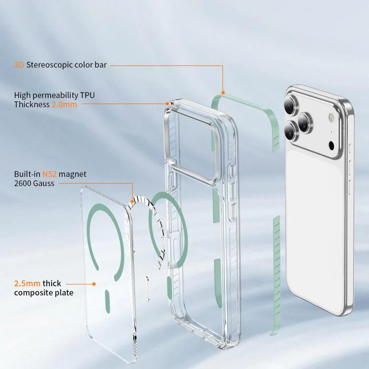 For iPhone 18 Pro Max Crystal Shield Clear Magnetic Acrylic Hybrid TPU Phone Case(Mint Green) - Image 4