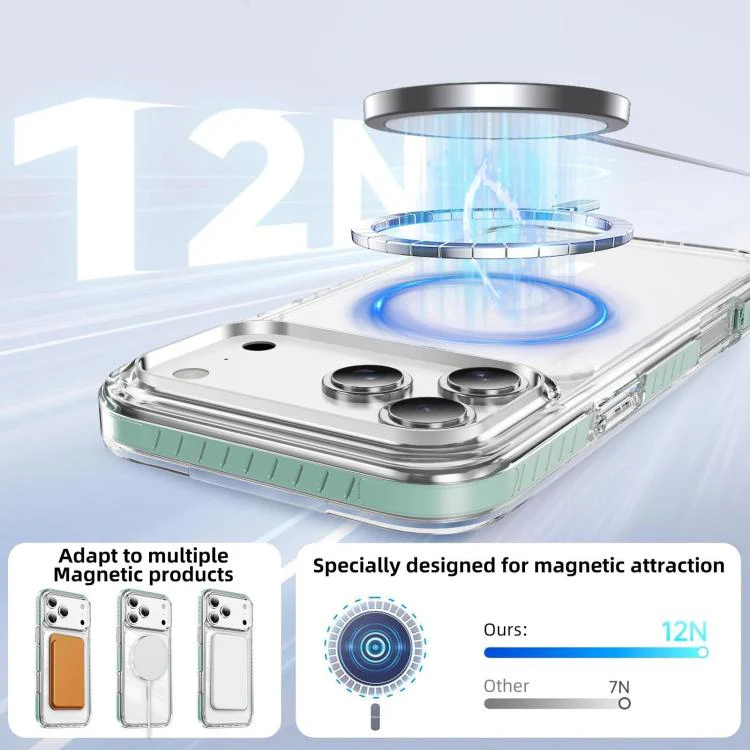 For iPhone 18 Pro Max Crystal Shield Clear Magnetic Acrylic Hybrid TPU Phone Case(Mint Green) - Image 5