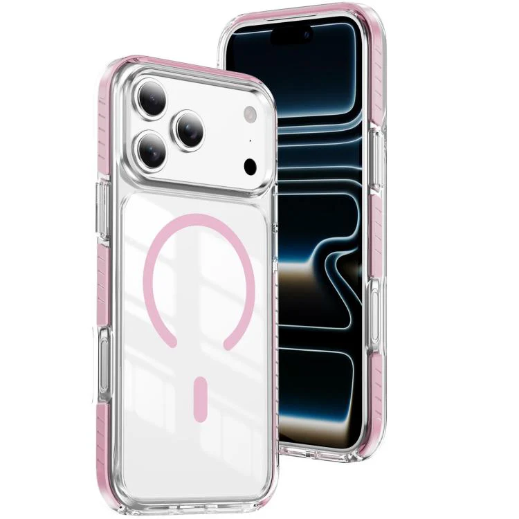 For iPhone 18 Pro Max Crystal Shield Clear Magnetic Acrylic Hybrid TPU Phone Case(Pink)