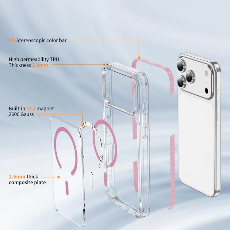 For iPhone 18 Pro Max Crystal Shield Clear Magnetic Acrylic Hybrid TPU Phone Case(Pink) - Image 4