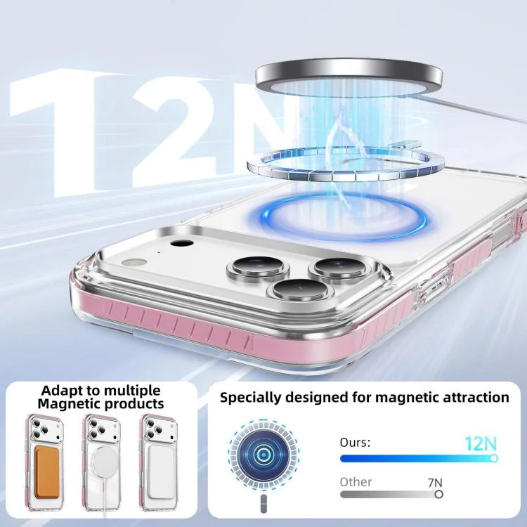 For iPhone 18 Pro Max Crystal Shield Clear Magnetic Acrylic Hybrid TPU Phone Case(Pink) - Image 5