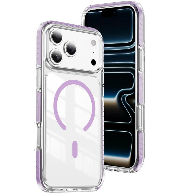 For iPhone 18 Pro Max Crystal Shield Clear Magnetic Acrylic Hybrid TPU Phone Case(Purple)