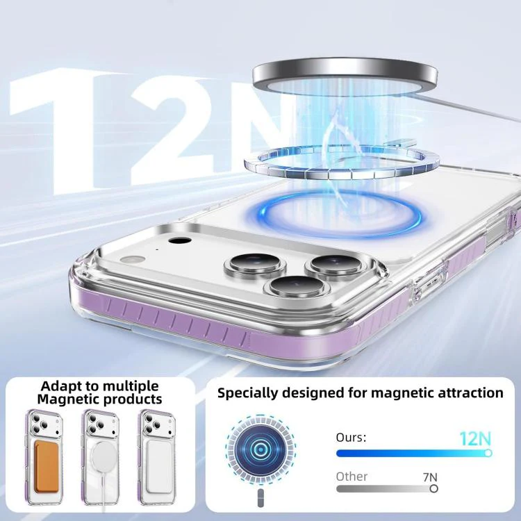 For iPhone 18 Pro Max Crystal Shield Clear Magnetic Acrylic Hybrid TPU Phone Case(Purple) - Image 5