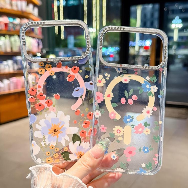 For iPhone 18 Pro Max Flower Pattern IMD Glitter Magnetic Phone Case(Cherry Blossom Bouquet) - Image 3