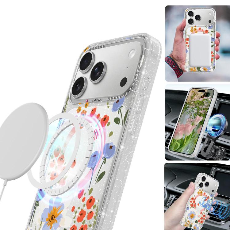 For iPhone 18 Pro Max Flower Pattern IMD Glitter Magnetic Phone Case(Rainbow Flower Field) - Image 2