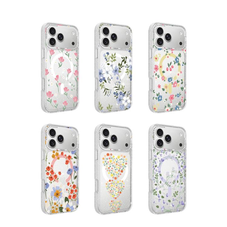 For iPhone 18 Pro Max Flower Pattern IMD Glitter Magnetic Phone Case(Warm Orange Blossom) - Image 7