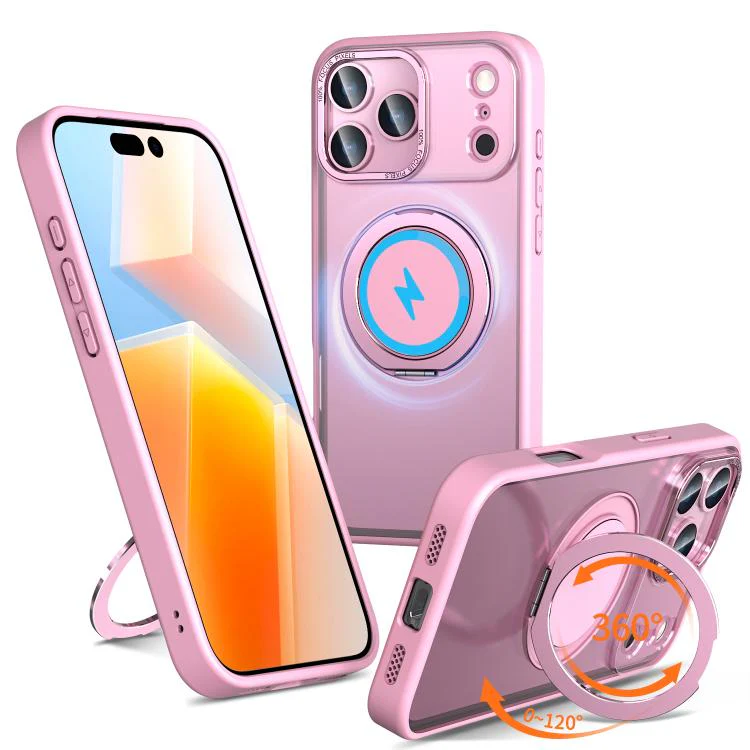 For iPhone 18 Pro Max Kalebol 360-degree Rotating MagSafe Magnetic Holder Phone Case(Pink)