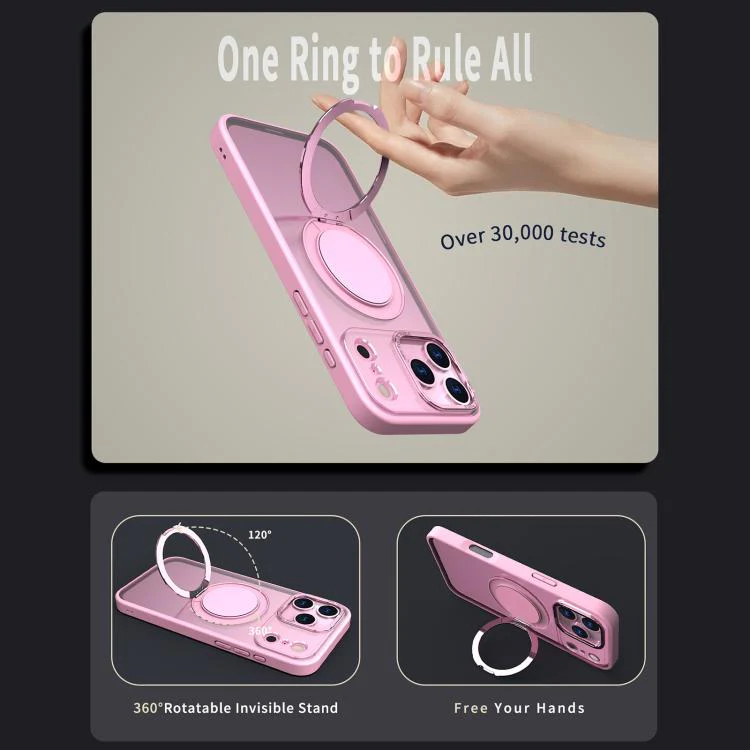 For iPhone 18 Pro Max Kalebol 360-degree Rotating MagSafe Magnetic Holder Phone Case(Pink) - Image 2