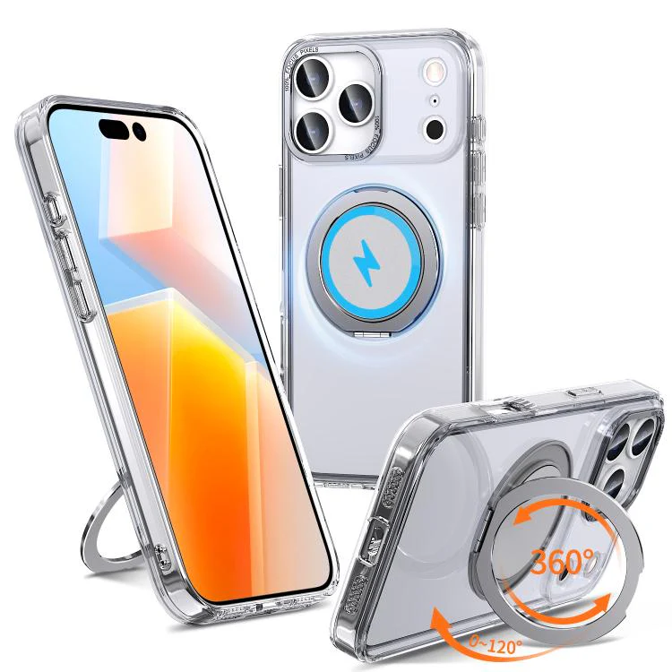 For iPhone 18 Pro Max Kalebol 360-degree Rotating MagSafe Magnetic Holder Phone Case(Transparent)