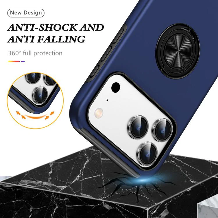 For iPhone 18 Pro Max PC + TPU Magnetic Phone Case with Invisible Ring Holder(Navy Blue) - Image 3