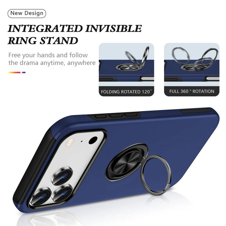For iPhone 18 Pro Max PC + TPU Magnetic Phone Case with Invisible Ring Holder(Navy Blue) - Image 7