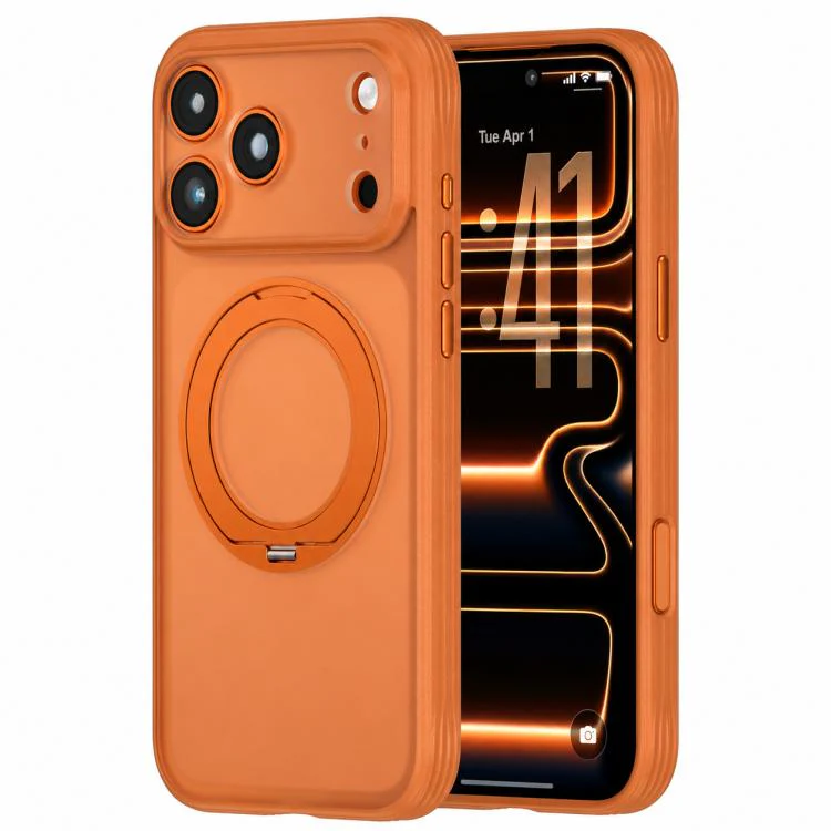 For iPhone 18 Pro Max Textured Non-slip Shockproof Magnetic Phone Case with Holder(Orange)