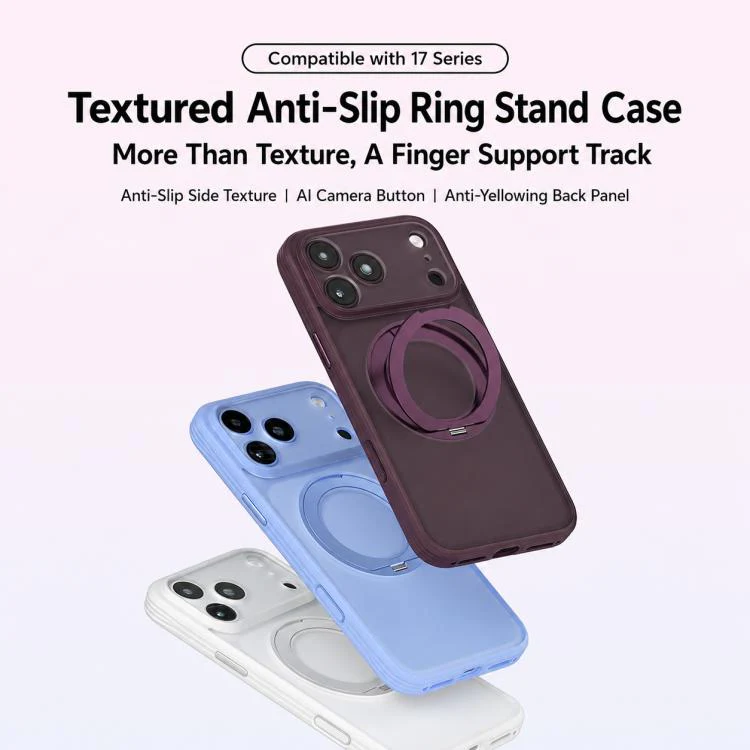 For iPhone 18 Pro Max Textured Non-slip Shockproof Magnetic Phone Case with Holder(Purple) - Image 2