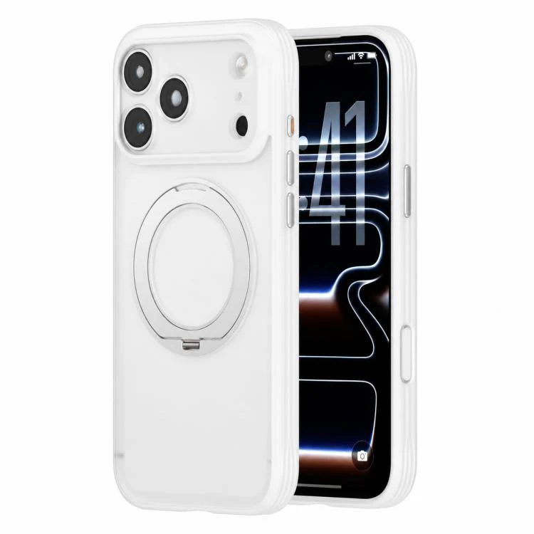 For iPhone 18 Pro Max Textured Non-slip Shockproof Magnetic Phone Case with Holder(White)