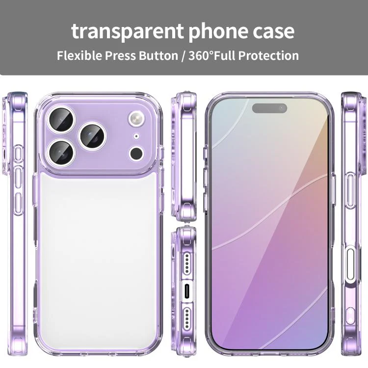 For iPhone 18 Pro PC Hybrid TPU Airbag Shockproof Phone Case(Transparent Purple) - Image 2