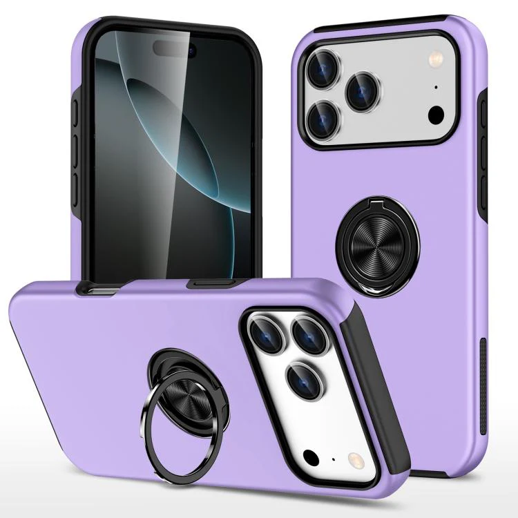 For iPhone 18 Pro PC + TPU Magnetic Phone Case with Invisible Ring Holder(Purple)