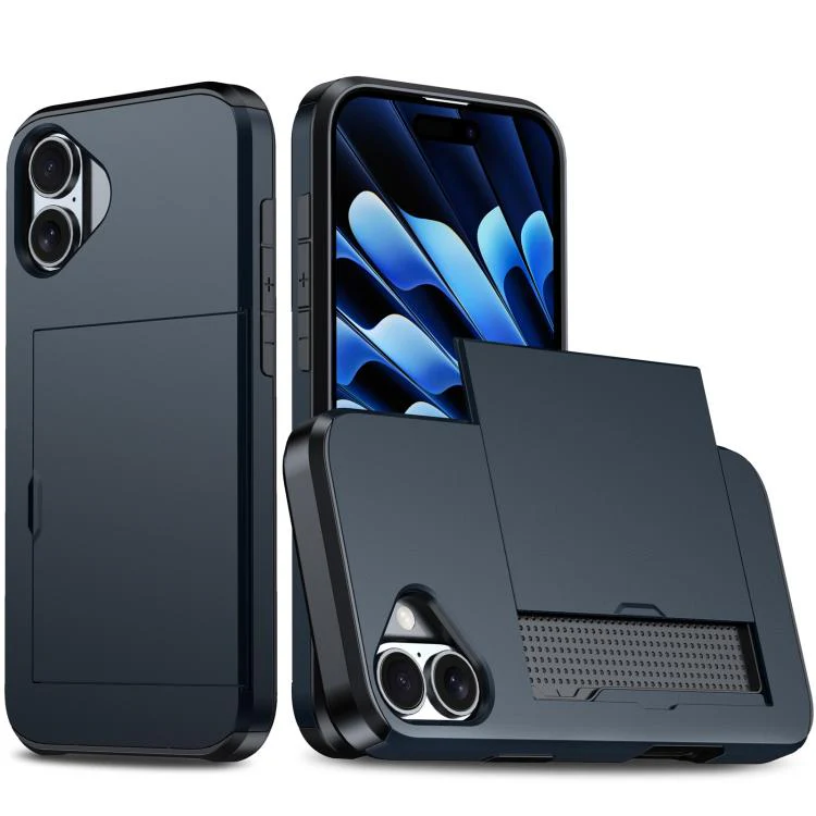 For iPhone 18 Shockproof Armor Phone Case with Card Slot(Blue)