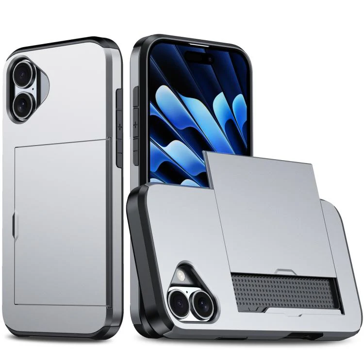 For iPhone 18 Shockproof Armor Phone Case with Card Slot(Grey)