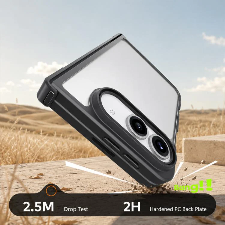 For iPhone Fold Armor Big Pore PC Hybrid TPU Phone Case(Frosted Black) - Image 4