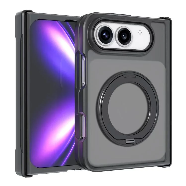 For iPhone Fold Armor Magnetic Holder PC Hybrid TPU Phone Case(Frosted Black)
