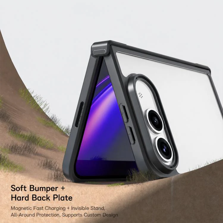 For iPhone Fold Armor Magnetic Holder PC Hybrid TPU Phone Case(Frosted Black) - Image 5