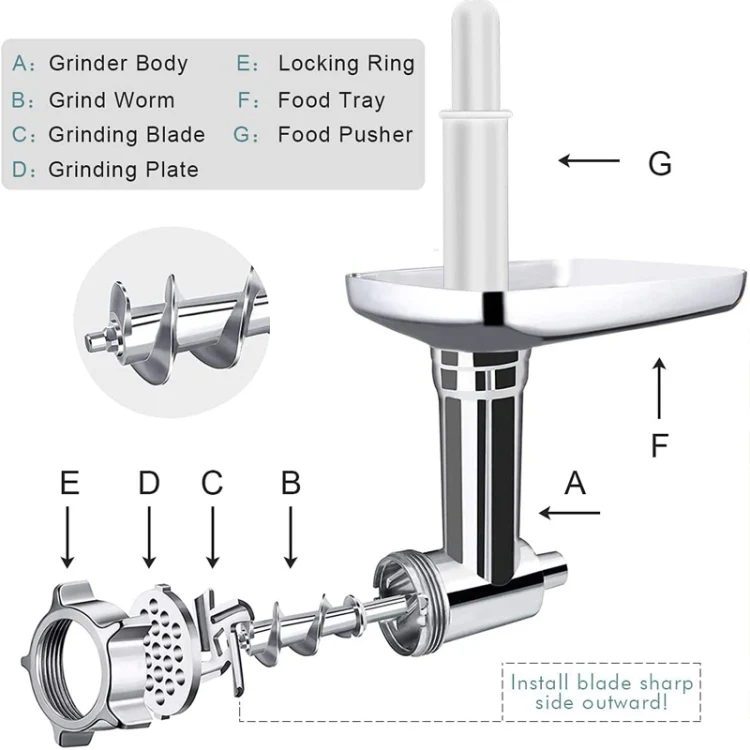 For KitchenAid Porking Enemy Accessories Dough Maker Grinder Meat Universal Set, Color: Silver Gray - Image 3